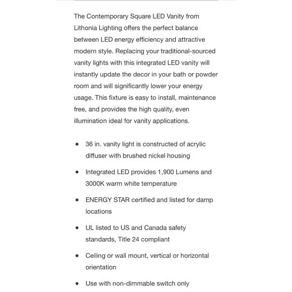 NIB Lithonia Lighting LED Vanity Light-Brushed Nickel - Picture 4 of 8